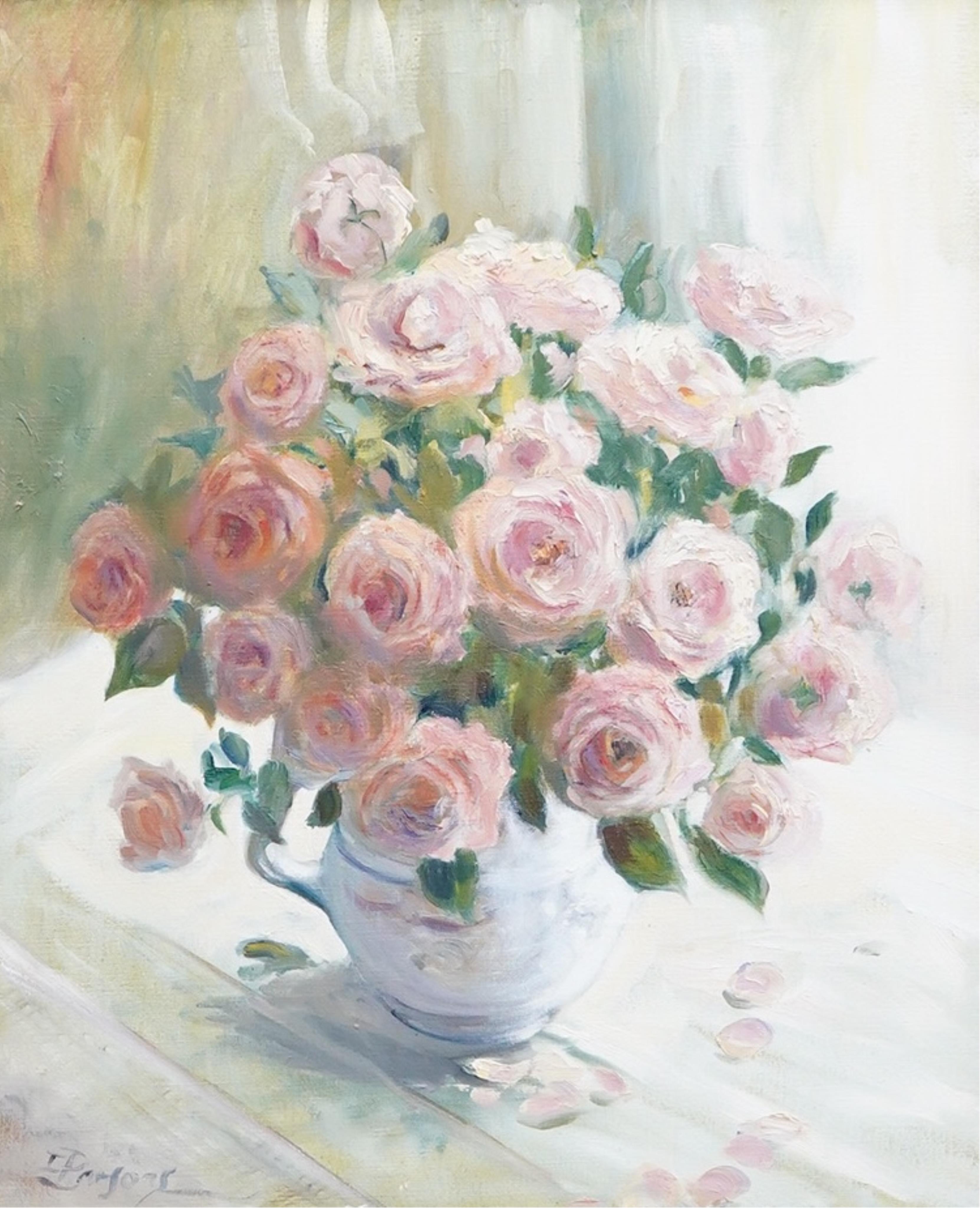 Elizabeth Parsons (b.1953), Still life, ‘Pink Roses’, signed, oil on canvas, 57 x 47cm